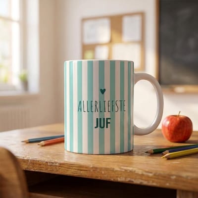 Mok met tekst | Bedankt Juf | Blauw | Groen | Bedankt | Cadeau | Keramiek | 330 ML | Fotofabriek