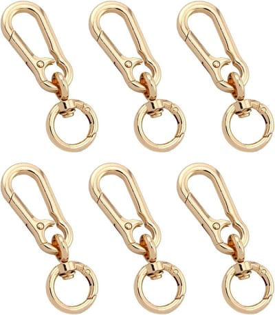 Set van 6 karabijnhaken met draaibare veersluiting, verwijderbare accessoires voor sleutels, rugzakken en tassen