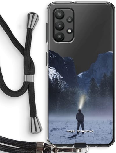 Hoesje met koord geschikt voor Samsung Galaxy A32 4G hoesje met Koord - Wanderlust - Telefoonhoesje met Zwart Koord - Bescherming aan alle Kanten en Over de Schermrand