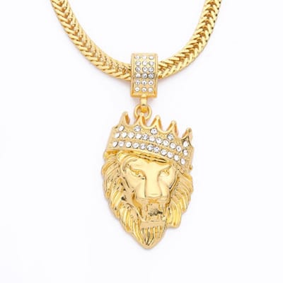 King Lion Ketting Heren met Goud kleurig met Diamantjes (Zirkonia) - Leeuwenkoning - Kettingen - Papa Cadeau Voor Mannen - Vaderdag