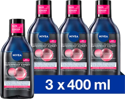 NIVEA Micellair Water Waterproof Expert Make-up Remover - Gezichtsreiniger - Zwarte thee extract - Gezicht Wassen - Reinigingswater - Aminozuren - 3x400 ml