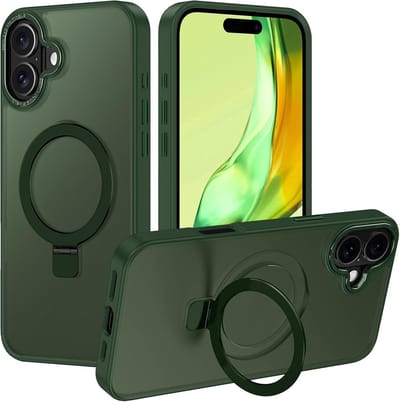 Backcover met onzichtbare standaard [Compatibel met MagSafe] Schokbestendig Hoesje - Geschikt voor: Apple iPhone 16 Plus - Groen