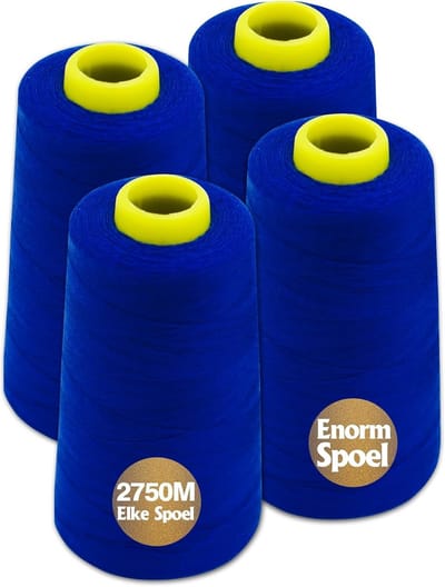 Naaigaren 4 Rollen - Polyester Garen - Klusjes Naaien - Hoge Treksterkte - Totaal 11.000m - Blauw