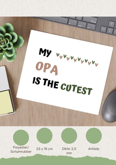 Akyol - my opa is the cutest Muismat - Opa - schattige opa - verjaardagscadeau - verjaardag - cadeau - cadeautje voor opa - opa artikelen - kado - geschenk - gift - 23 bij 19 cm