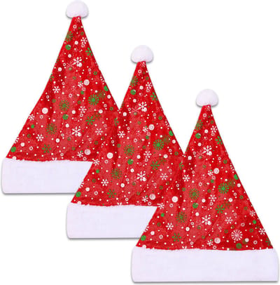 Q2P - Kerstmuts - Sneeuwvlokken - Volwassenen - Kind - Kerstkleding - Kerstversiering - One Size - Rood - Groen – 3 Stuks