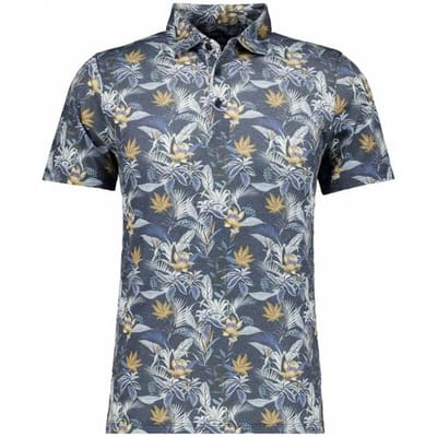 Ragman Polo Soft Knit Multi Leaves Floral Pattern Blauw-Multi / male