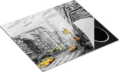 Chefcare Inductie Beschermer Geschilderde New York Tekening - Zwart Wit - 60x50 cm - Afdekplaat Inductie - Kookplaat Beschermer - Inductie Mat