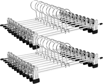 Metalen broekenhanger, 28.5 cm kleerhanger, anti slip, voor broeken, rokken en sokken, rokkenhanger met clips, set van 20, goede belastbaarheid, verchroomd, zwart en zilver