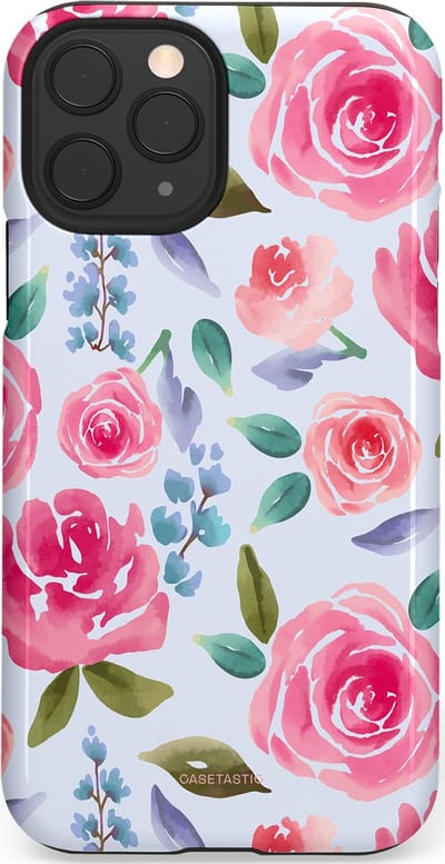 Casetastic hoesje geschikt voor Apple iPhone 11 Pro - Dubbellaagse bescherming - Aquarel Bloemendroom - Fashion Case - Lichtblauw Lichtroze