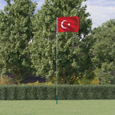 vidaXL - Vlag - met - vlaggenmast - Turkije - 5,5 - m - aluminium