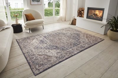 Flycarpets Terrain Designer Laagpolig vloerkleed - Crème / Blauw - 120x170 cm