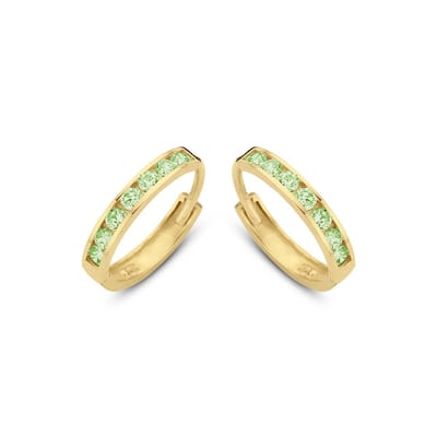 New Bling 9NBG-0587 Gouden Oorringen met Zirkonia Steentjes - Licht Groen - 11x1,9mm - 14 Karaat - Goud