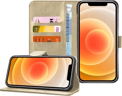 Hoesje geschikt voor iPhone 12 Mini - Bookcase Goud - Portemonnee Hoesje