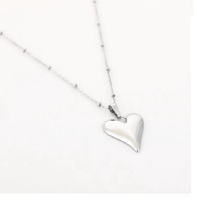 Bolletjes ketting met hart zilver