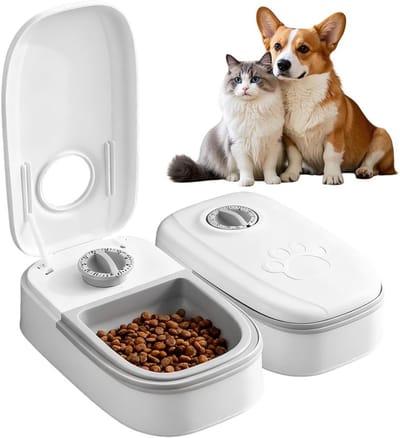 Automatische Voerdispenser voor Katten en Honden, 700 ml, 2 Maaltijden, Timer en Wasbaar, Geschikt voor Droog en Nat Voer