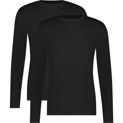 Comfortabel & Zijdezacht Bamboo Basics T-Shirts lange mouw Rolf ronde hals (2-pack) - Zwart - L