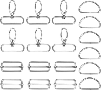 JHUBERS- Tasaccessoires Set Van 18 Stuks - Karabijnhaken/D-Ringen - Verstelbare Gespen - Naaibenodigdheden - Hondenriemen/Sleutelhangers - Hoogwaardige Zinklegering - Handwerkaccessoires