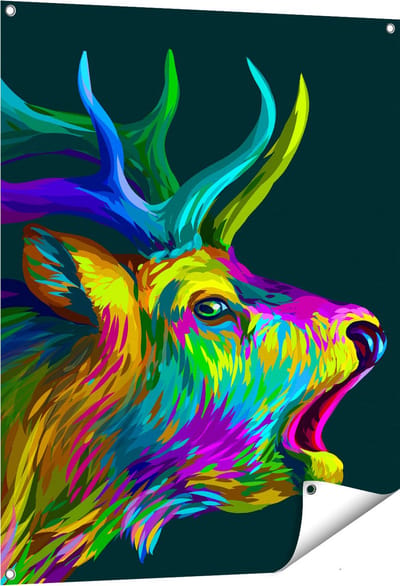 Gards Tuinposter Hertenkop - Hert - Abstract - Kleur - 80x100 cm - Tuindoek - Tuindecoratie - Wanddecoratie buiten - Tuinschilderij