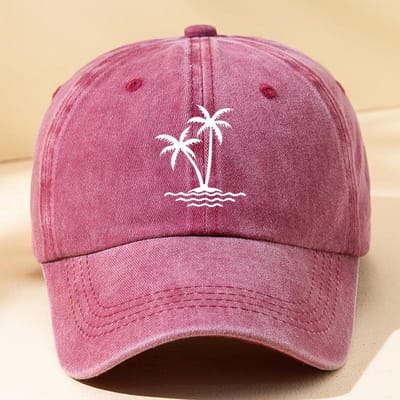Vintage Palmboom Print Ontwerp Baseballpet Mannen Vrouwen Unisex Gewassen Katoen Vrachtwagenchauffeurs Vader's Zonnehoed wijnrode kleur