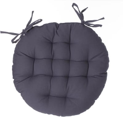Atmosphera DELUXE stoelkussen rond donker grijs - ronde stoelkussens - D38 cm - Met 2 lintjes