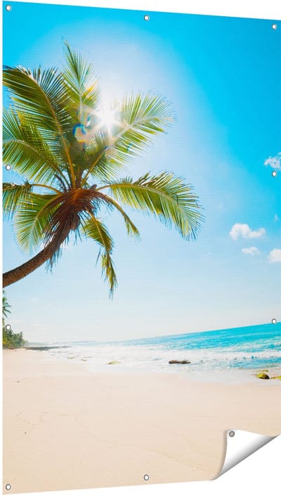 Gards Tuinposter Tropisch Strand en Zee in Sri Lanka - 100x150 cm - Tuindoek - Tuindecoratie - Wanddecoratie buiten - Tuinschilderij