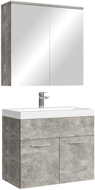 Badplaats Badkamermeubel Montreal 60 x 35 cm – Beton Grijs – Wastafel met Onderkast en Spiegelkast