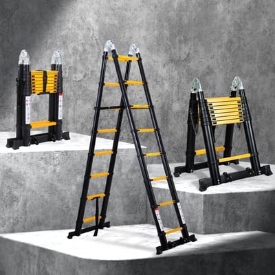 Telescopische ladder - Vouwladder uittrekbare ladder - Kluswerkzaamheden op hoogte - Met afneembare katrollen - 5 meter - Zwart