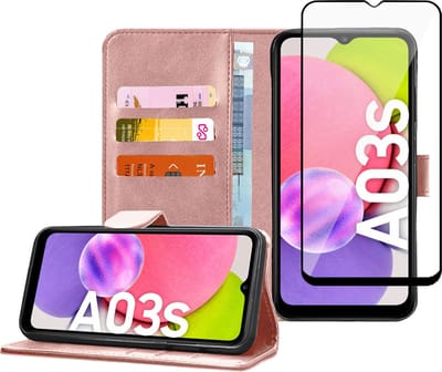 Hoesje geschikt voor Samsung Galaxy A03s - Full Screenprotector - Bookcase Portemonnee Hoes Rose