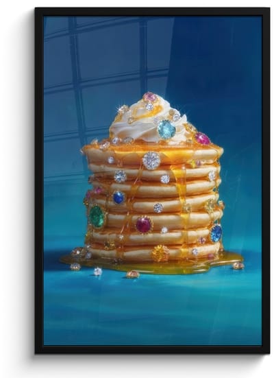 Poster in lijst - Fotolijst 60x90 cm - Posters - Pannenkoeken - Steentjes - Glitter - Slagroom - Posterlijst zwart - Decoratie - Wanddecoratie woonkamer - Muurdecoratie slaapkamer