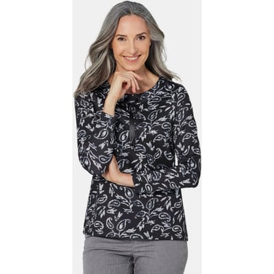 Shirt met metallic print en lange mouwen - zwart / gedess. - Gr. 38 van Goldner Fashion