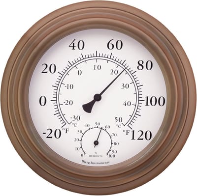 Decoratieve Binnen en Buiten Thermometer en Hygrometer 20 cm - Antieke Koperen Uitstraling