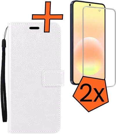 Hoes - Met 2x Screenprotector - Geschikt voor Samsung Galaxy A57 - Luxe Pasjeshouder - Bookcase Portemonee - Flip Case - Kunstleer Book Case - Flipcase Hoes - Book Cover - Walletcase - PortemonneeHoes - Wit