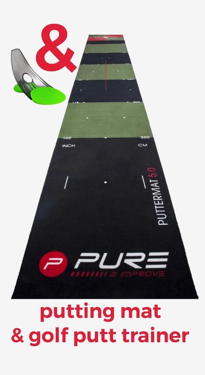 Pure2Improve Putting mat golf 300 x 65 cm putmat. Inclusief golf putt trainer. Deze premium oefenmat simuleert uw rolsnelheden. - Verjaardag - Kado - golfen - relatiegeschenk - Vaderdag Cadeautjes Kados