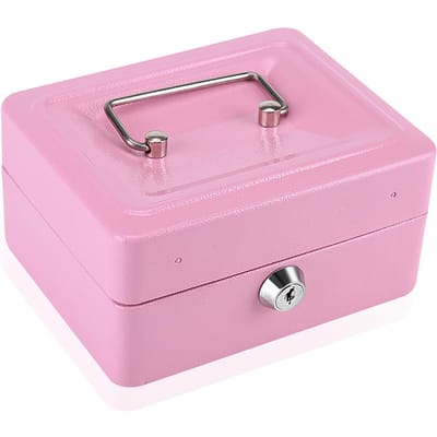1 Stuk Mini Draagbare Stalen Kleine Afsluitbare Contant Geld Munt Kluis Beveiligingsdoos Huishouden Roze pink