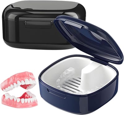 Gebitsbakje - Gemakkelijk Mee Te Nemen - denture box - dental box Beugelbakje - Beugels Box- Met Lekbakje - met deksel - Bakje - Voor Beugel ,Kunstgebit ,Prothese - 2 stuks - blauw - Zwart