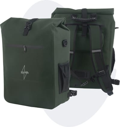 Voltano Luxe E-bike Fietstas / Rugtas - Olijf Groen - 28L - 100% Waterdicht - Met Schouderband - Met Groot Laptop Vak
