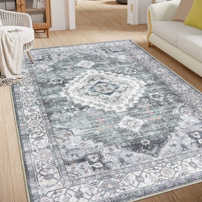 Olanly Vintage Vloerkleed - Grijs - Laagpolig Tapijt Woonkamer- 183x275 cm