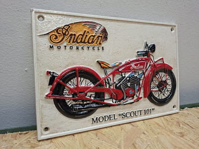 Gietijzeren wandbord Indian Motorcycles - 25.3x17x0.8cm - Mancave - Garage - Werkplaats - Tuin - Huis - Funproducts.nl