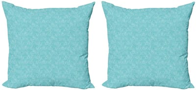 ABAKUHAUS Turkoois-Wit Kussenhoes Set 2x50x50 cm – Dubbelzijdig bedrukt, rits