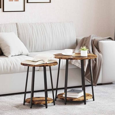 vidaXL - Bijzettafelset - 2 - st - Gerookt - Eiken - en - Zwart - 50 - x - 50 - x - 51 - cm