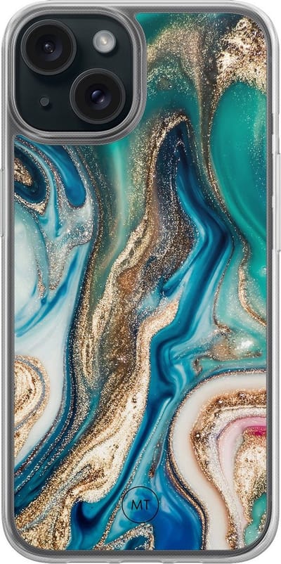 Hybride hoesje geschikt voor iPhone 13 - Magic marble - Extra bescherming - Luxe beschermhoes - TPU case - Transparant, Multi, Groen - Mooie Telefoonhoesjes