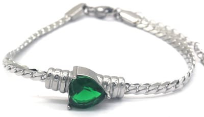 Armband Dames - Zirkonia - RVS - Lengte 17-21 cm - Zilverkleurig en Groen