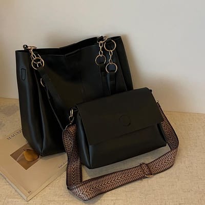 Sac Deux Pièces Grande Capacité pour Femmes Nouveau Sac à Main Tendance pour Navetteurs Sac Fourre-tout Simple et Décontracté à Bandoulière pour Femmes black