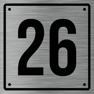 Huisnummerbord 26 - Incl. Schroeven en Pluggen – Acrylaat - 10 x 10 cm - RVS met Zwart