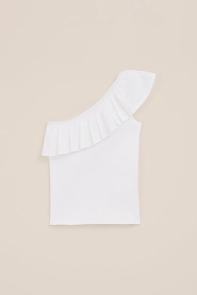 WE Fashion Meisjes one-shoulder top met ribstructuur