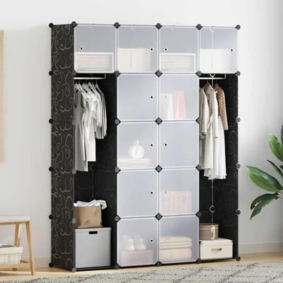 vidaXL - Kast - modulair - met - 14 - vakken - 37x146x180,5 - cm - zwart - en - wit
