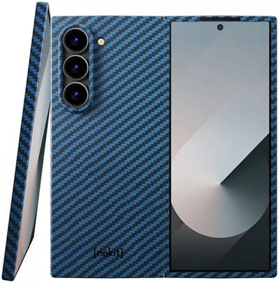 NEKIT Fiber Hoesje Geschikt voor Samsung Galaxy Z Fold 6 - Compatibel met MagSafe - High-tech Kevlar Aramidevezels 1500D - Back Cover Ultra Dun - Blauw