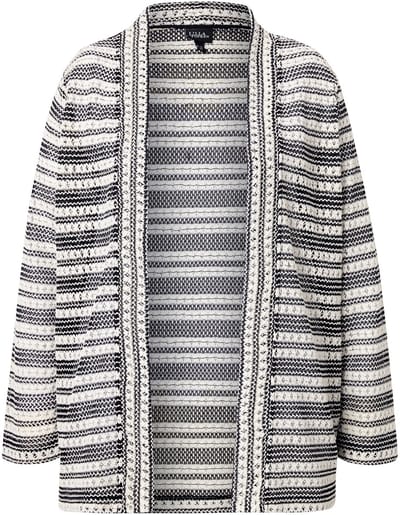 Ulla Popken - Dames - Vest gebreide strepen open jas lange mouwen - Zwart - Maat 42+