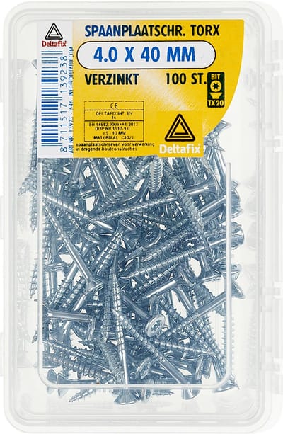 Deltafix spaanplaatschroef platkop / torx / met nibs / type 17 snijpunt verzinkt 4.0 x 40 mm 100 st.