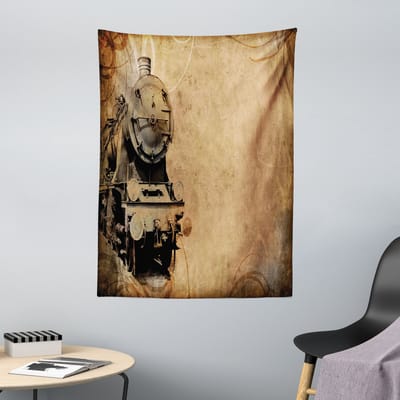 ABAKUHAUS Stoomlocomotief Wandtapijt en Sprei, Verouderde IJzeren Trein, 110 x 150 cm, Bruin